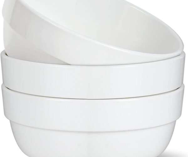 Large Serving Bowls 7 Inch 40 Ounces Soup Bowls,White Ceramic Salad Bowl Set of 3 for Kitchen,Pasta Bowls, Pho, Noodle, Cereal - Dishwasher & Microwave Safe