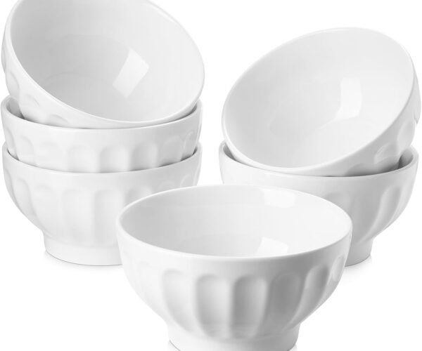 16 OZ Ceramic Soup/Cereal Bowls - White Bowls Set of 6 -Round Bowls for Cereal, Soup, Ice Cream, Fruit, Pasta, Salad, Rice - Dishwasher & Microwave Safe