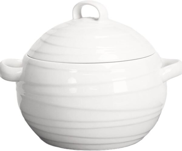 Casserole Dish, 37.1 ounce Spherical shape Casserole Dish With Lid, Oven to Table Porcelain Serving Handles, for Dinner and Party, Dishwasher and Microwave Safe 7.6 INCH