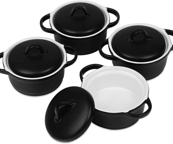 4-Piece Ceramic Ramekins Baking Dish with Lid Mini Round Porcelain Ramekins Casserole Souffle Dish Set