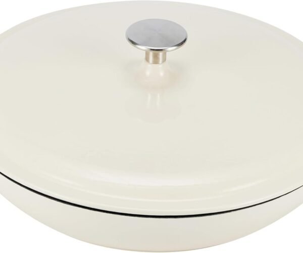 Enameled Cast Iron Covered Round Casserole Skillet with Lid for Oven, 3.3-Quart, White