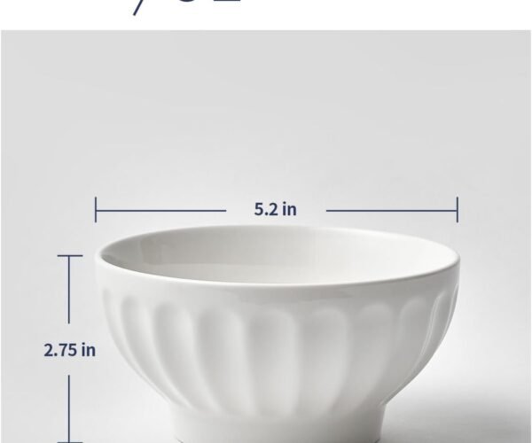 16 OZ Ceramic Soup/Cereal Bowls - White Bowls Set of 6 -Round Bowls for Cereal, Soup, Ice Cream, Fruit, Pasta, Salad, Rice - Dishwasher & Microwave Safe