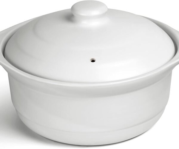 Ceramic Pots Casserole Soup Bowl with Lid Ceramic Cookware Stockpot Rice Pots Clay Pot for Cooking (White, 3.4 Quart)