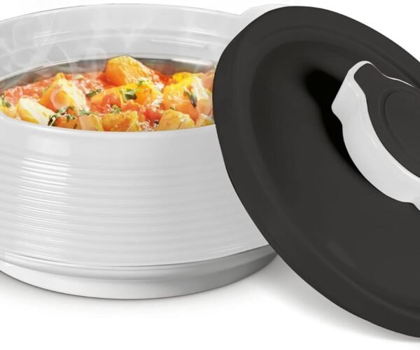 Casserole for Hot Food, Double Walled Insulated Inner Stainless Steel Hot Pot with Lid, Serving box for Food and Roti, Serving Bowl, Set of 3 (Size 62, 45, 28 oz) Venice, Micro White