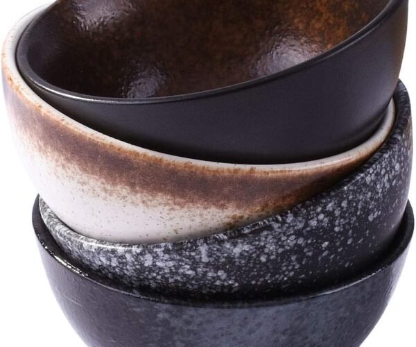 Japanese Style Rice Bowls Set of 4, Creative Ceramic Sushi Bowls Sauce Bowls Rice Salad Bowl Noodle Bowl, Soup Bowl