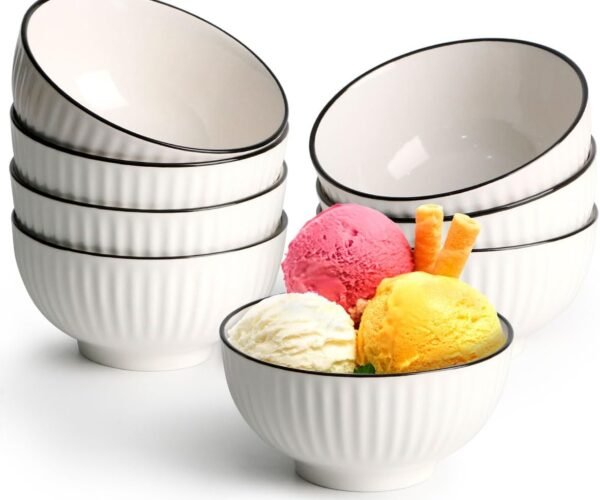 4.5” Small Dessert Bowls Ceramic Bowls 10 oz Small Bowls, White Serving Bowls for Ice Cream, Side Dishes, Rice, Dipping (set of 8)