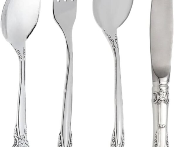 Sterling Silver Cutlery Set Rosette Design 24 pcs (Spoon, Fork, Knife, Tea Spoon) for 6 Persons in a Gift Box by  - Wedding Silverware Gift - Silver Hostess Gift Rose Style