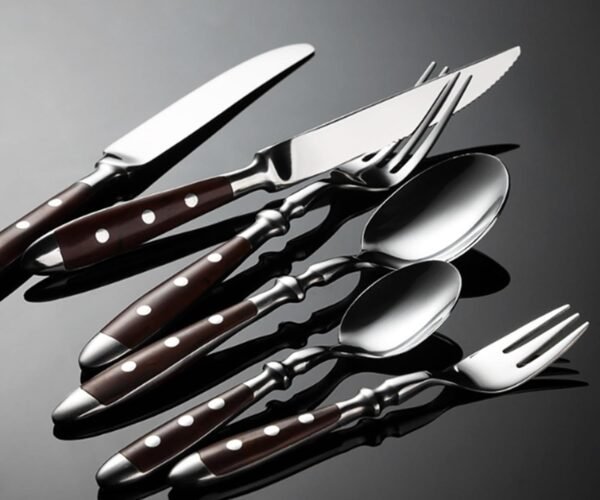 108 pieces flatware set, stainless steel rivet bakelite Western-style cutlery set with imitation wood five-piece main course knife, fork, forged hotel tableware