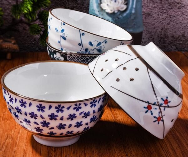 Japanese Ceramic Rice Bowls Set, Porcelain Sushi Bowls Asian Rice Bowls Soup Bowls for Rice Soup Salad Snack