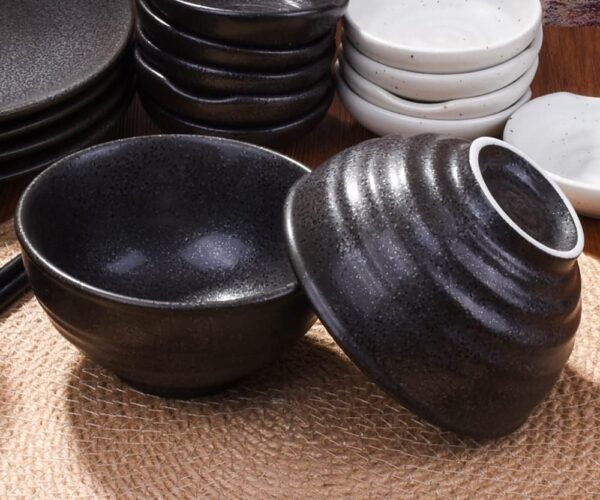 Japanese Black Rice Bowls Set of 4, Ceramic Asian Bowls Sushi Bowls for Rice, Oats, Soup, Snacks, Desserts