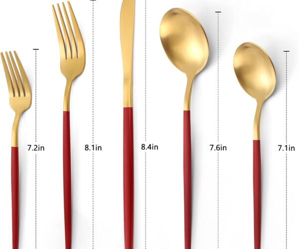 Matte Red Gold Silverware Set, 20-Piece Stainless Steel Flatware Set, Satin Finish tableware Cutlery Set, Service for 4, Home and Restaurant, Dishwasher Safe