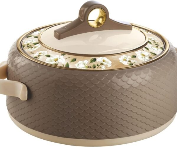 Casserole Dish with Lid |  Double Wall Hot Pot Set | Crock Pot |  Box, Tortilla Box, Hot Pot for Roti 1000ml/1500ml/2000ml Set with Golden Handle Stainless Steel Pot for Hot and Cold, Set of 3 (Dark Brown)