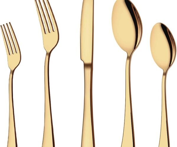 Gold Silverware Set, 20-Piece Flatware Set Stainless Steel Cutlery Kitchen Utensil Set Tableware Service for 4