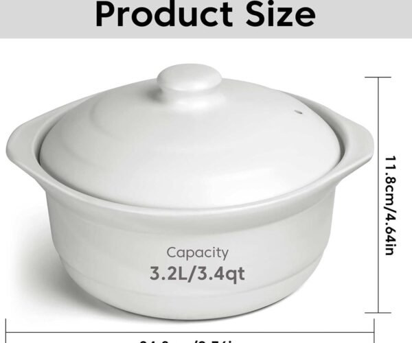 Clay Cooking Pots 3.4 Quart, Casserole Clay Pot with Lid Heat-resistant Ceramic Bowls Lid Ceramic Stockpot for Cooking Soup Rice Meat