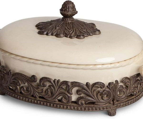 Casserole Other Decor, 14.5InL x 10.5InW x 7.25InH, Cream