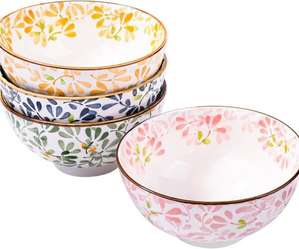 Japanese Rice Bowls Ceramic Sauce Bowls Set of 4 Sushi Bowls Soup Bowls Rice Bowls with Different Colorful Floral Designs