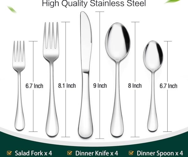 20 Piece Silverware Flatware Cutlery Set, Stainless Steel Utensils Service for 4, Include Knife Fork Spoon, Mirror Polished, Dishwasher Safe