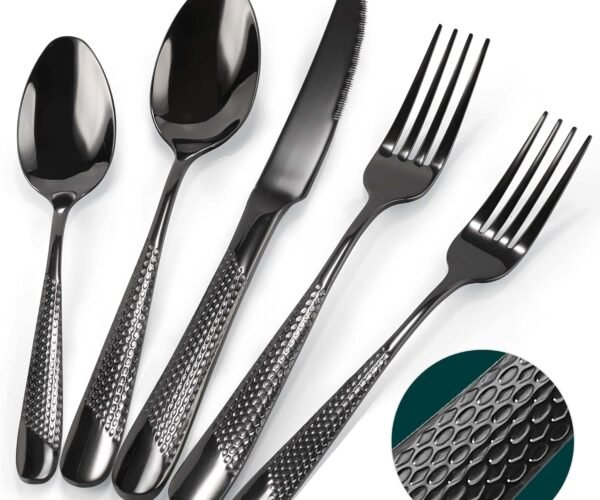 Silverware Set, 30 Pieces Black Hammered Flatware Set for 6, Mirror Polished Stainless Steel Cutlery Set for Home, Kitchen, Restaurant and Hotel, Dishwasher Safe