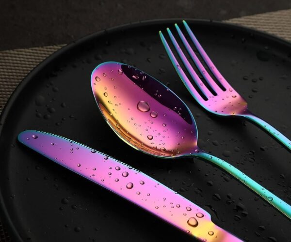 Rainbow Flatware Cutlery Silverware Set 20 Pieces, Stainless Steel Colorful Utensils, Tableware Set Service for 4, Include Knife/Fork/Spoon, Reusable, Mirror Polished, Dishwasher Safe