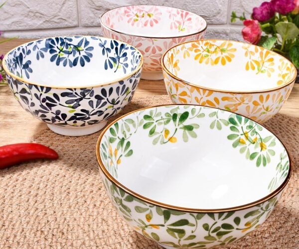 Japanese Rice Bowls Ceramic Sauce Bowls Set of 4 Sushi Bowls Soup Bowls Rice Bowls with Different Colorful Floral Designs