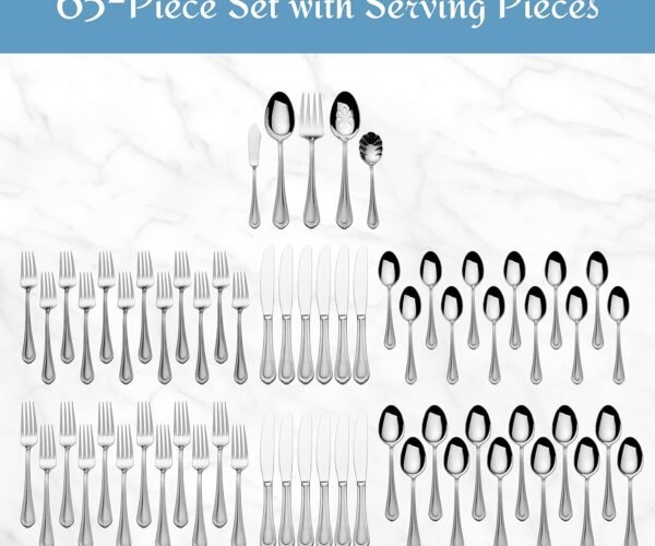 ,  Flatware Service for 12, 65 Piece Set, 18/10 Stainless Steel, Silverware Set with Serving Utensils