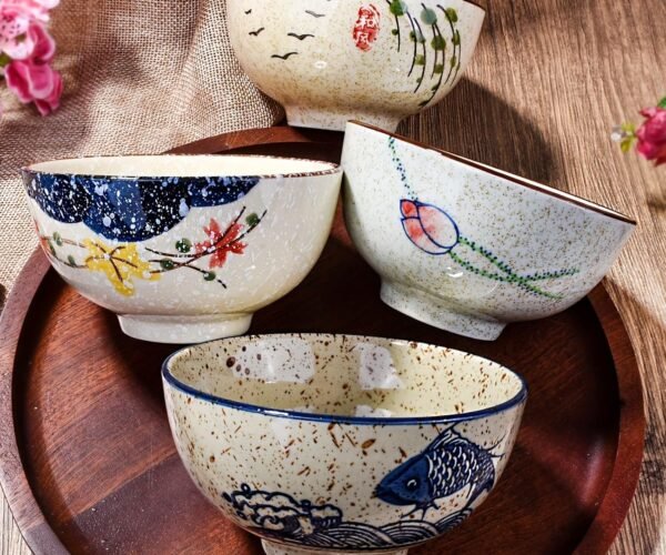 Japanese Rice Bowls Set of 4 Porcelain Small Bowls Set Asian Bowl Set for Cereal Soup Dessert Snack,Hand-painted Floral